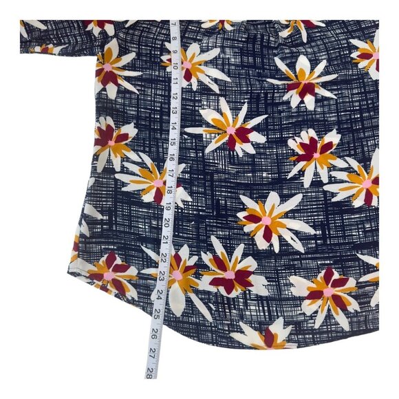 VAN HEUSEN Women SZ M Navy Blue Floral Basic Casual Top Blouse Ruffle 3/4 sleeve - Picture 6 of 16